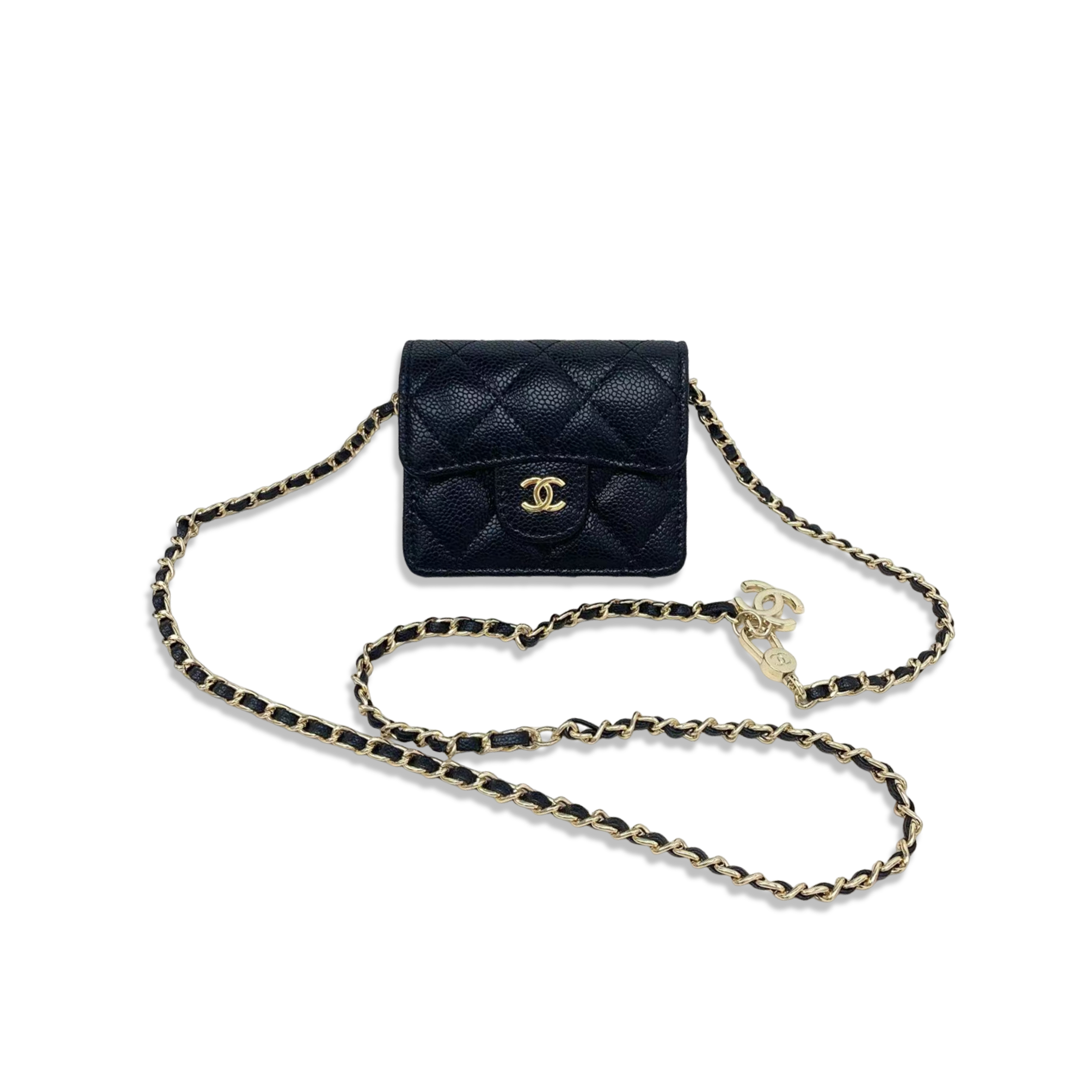 Ch**el quilted flap card holder belt bag with chain ap1952 (10*7*2.5cm)